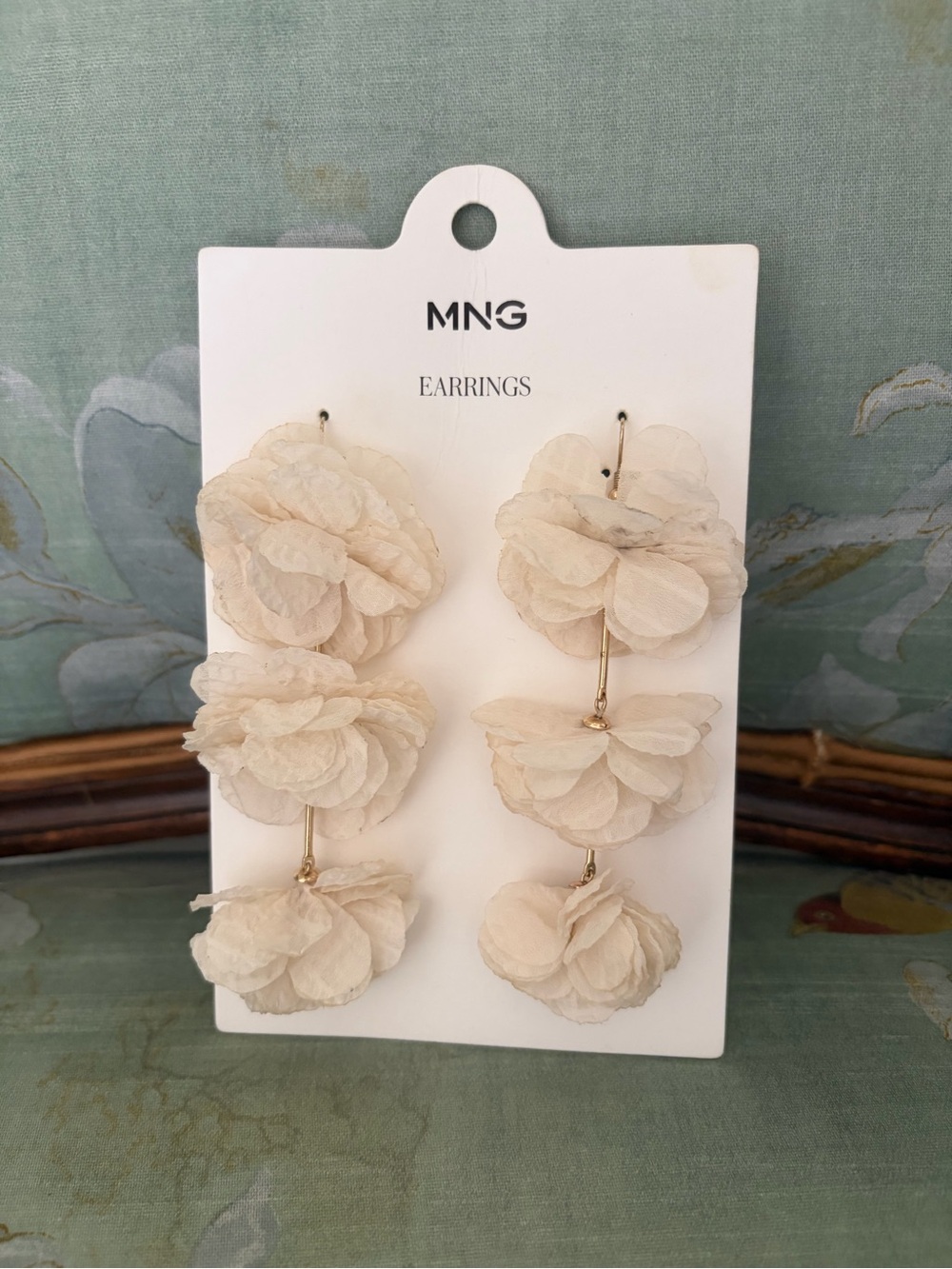 Mango Beige Layered Floral Drop Earrings with Gold Accents